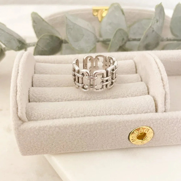 925 Sterling Silver Link Ring Minimalist Dainty Adjustable Ring Thumb Ring - Picture 5 of 8